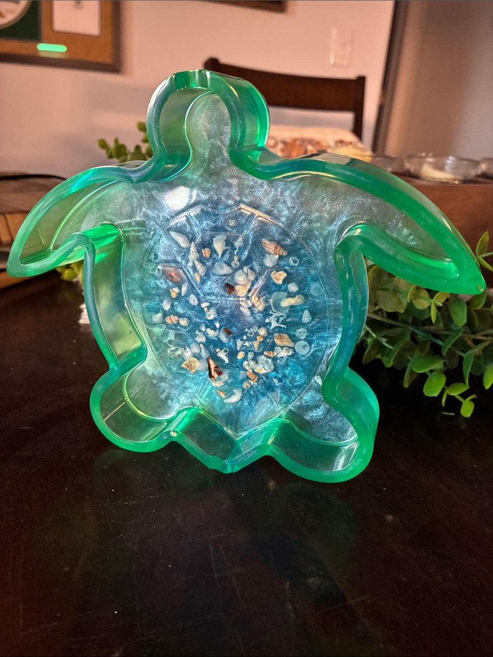 Sea Turtle Resin Art Accent - Green and Blue Decorative Sculpture